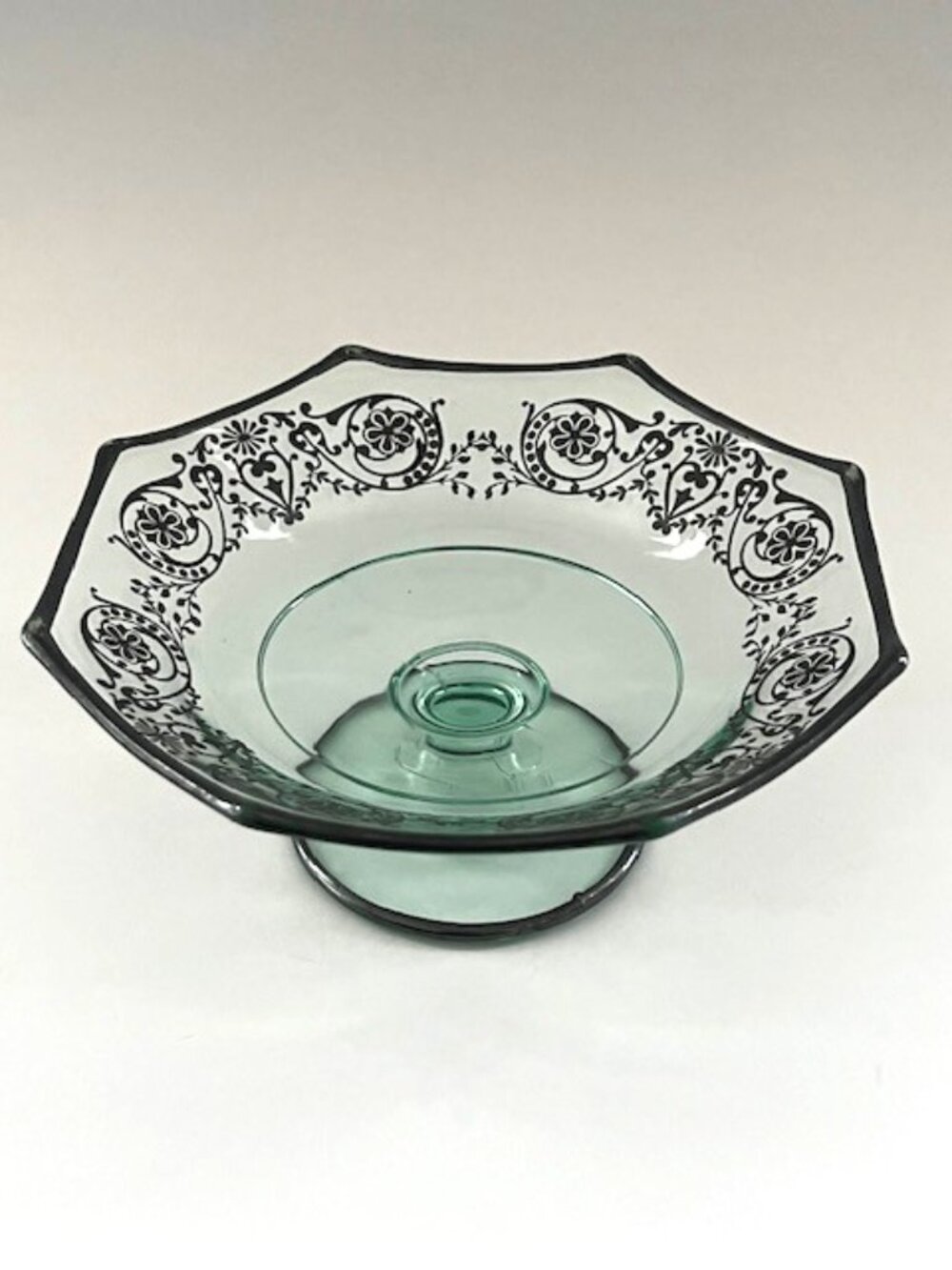 Vintage Glass Dish Sterling Silver Overlay Floral Design